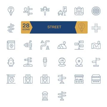 Street Vector Graphics featuring 32 Thin Line PIXEL Perfect 64x64 Designs Stock Illustration