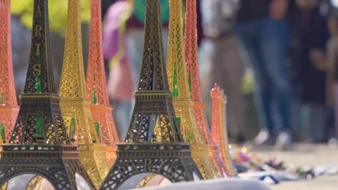 Street Vendor Selling Eiffel Tower Souvenirs To Tourists In Paris France, Close Stock Footage 335167266