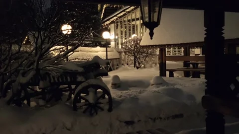 Street view after snowfall illumination Stock Footage 227180145