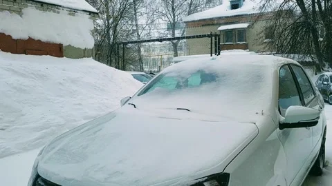 Street view car in snow snowfall Stock Footage 329324228