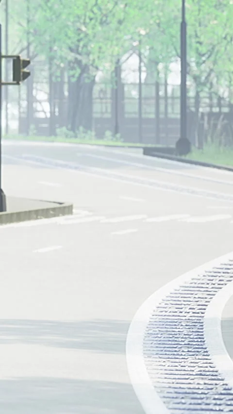 Street view with empty road and traffic light in a quiet setting Stock Footage 336577016
