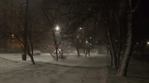 Street view front backyard of the building snowfall Stock Footage 256988625