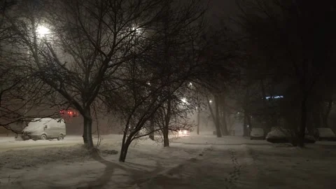 Street view front backyard of the building snowfall Stock Footage 256990872