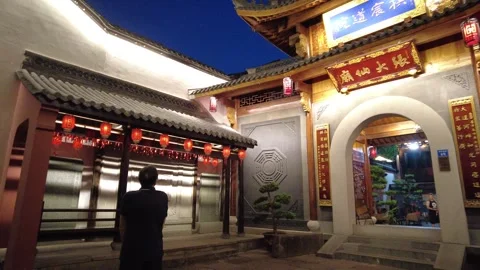 Street view of gongchen bridge and Qiaoxi Historic District at night; 4K video Stock Footage 276196053