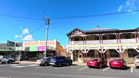Street View of Historic Australian Pub and Town Parking Stock Footage 314476366