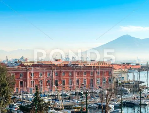 Street view of Naples harbor with boats, italy Europe Stock Photos