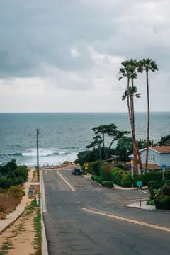 A street with view of the Pacific Ocean on a cloudy day, in Point Loma, San D Stock Photos
