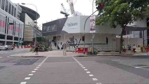 Street View, Red Light, Pedestrian Crosswalk, Coleman Street, Singapore Stock Footage 332728328