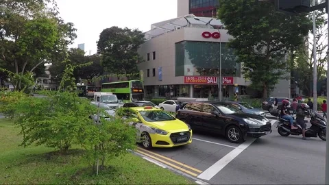 Street View, Road Traffic, Red Traffic Light, Singapore Video stock 332498025
