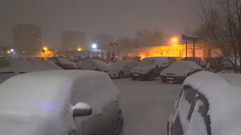 Street view snowfall illumination Stock Footage 221950030