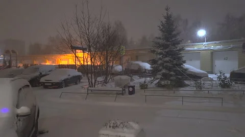 Street view snowfall illumination Stock Footage 221952544