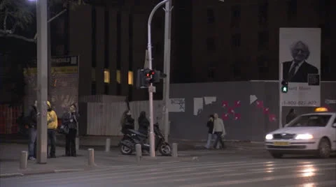 Street View Tel Aviv Night 2 Stock Footage 25181539