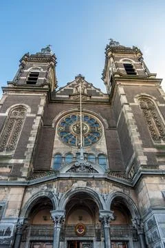 Street view of the upper portion of the Basilica of Saint Nicholas Stock Photos