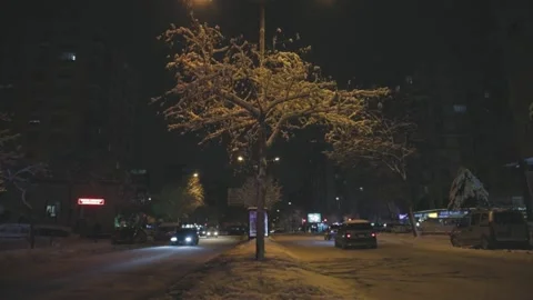 Street in Winter at Nighttime Stock Footage 199669322