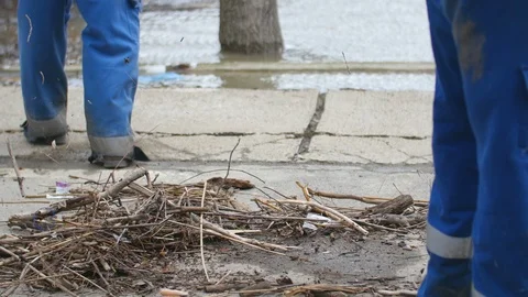 Street Workers Cleaning The Streets After Hurricane Stockbeeldmateriaal 88416634