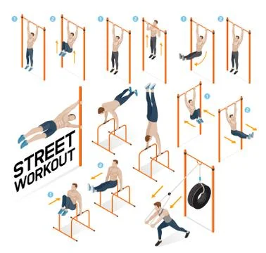 Street workout exercises. Vector illustrations. Stock Illustration