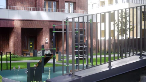 Street workout zone features versatile bars and ladders Vídeos de archivo 330529972