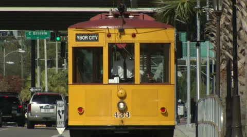 Streetcar coming at camera Stock Footage 25332138