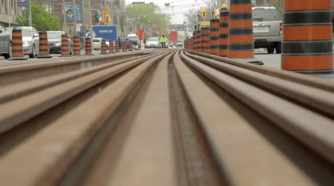 Streetcar track construction work Stock Footage 44285066