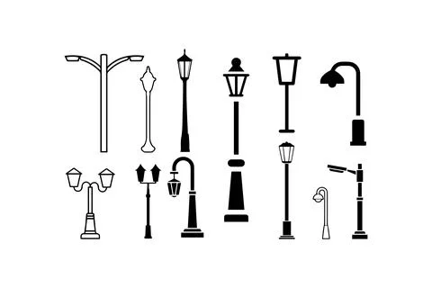 Streetlight and lamp post icon collection. Vector illustration design. Stock Illustration