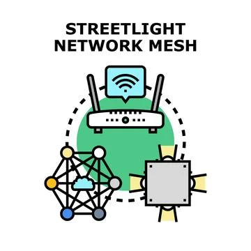 Streetlight network mesh concept connecting smart city infrastructure Stock Illustration