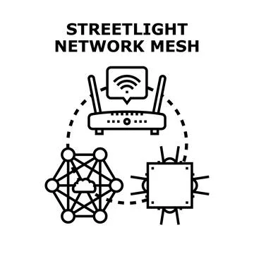 Streetlight network mesh concept connecting smart city infrastructure Stock Illustration