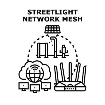 Streetlight network mesh connecting smart city infrastructure Stock Illustration