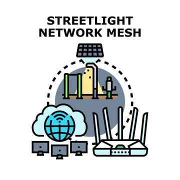 Streetlight network mesh connecting smart city infrastructure Stock Illustration