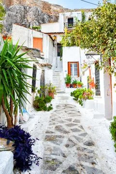 The streets of the ancient district of Athens Stock Photos