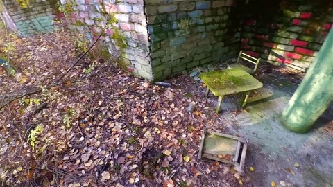 Streets and Buildings of Ghost Town Pripyat, Chernobyl Exclusion Zone, Ukraine Stock Footage 78840908