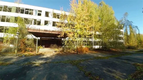 Streets and Buildings of Ghost Town Pripyat, Chernobyl Exclusion Zone, Ukraine Stock Footage 78841300