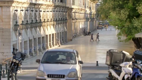 Streets of Corfu Town, architecture of Corfu old town, Greece. Видео 141609364