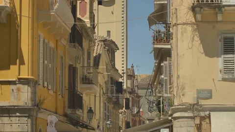 Streets of Corfu Town, architecture of Corfu old town, Greece. Видео 141883204