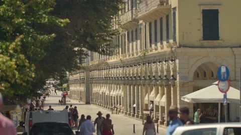 Streets of Corfu Town, architecture of Corfu old town, Greece. Stock Footage 143503060