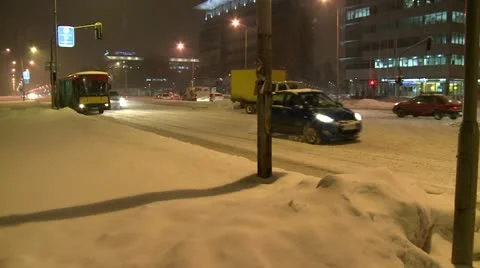Streets covered with snow during the night 12 Stock Footage 10820384