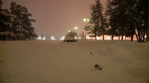 Streets covered with snow during the night, walking path 7 Stock Footage 10820398