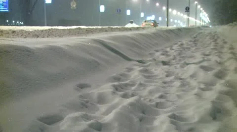 Streets covered with snow during the night, walking path 9 Stock Footage 10820408