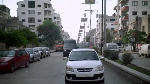 Streets of Damaskus, from the window of the car Stock Footage 255455004