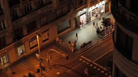 Streets of Madrid at Night Stock Footage 40187110