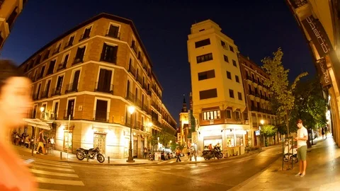 Streets of Madrid at night Stock Footage 87211228