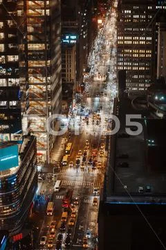 Streets of Manhattan at night Stock Photos