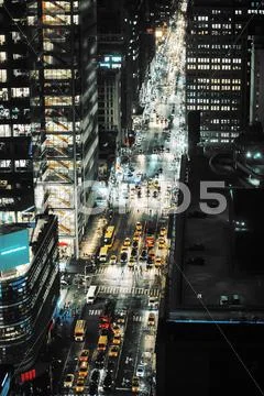 Streets of Manhattan at night Stock Photos