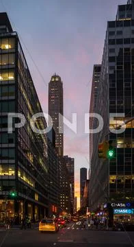 Streets of Manhattan at night Stock Photos