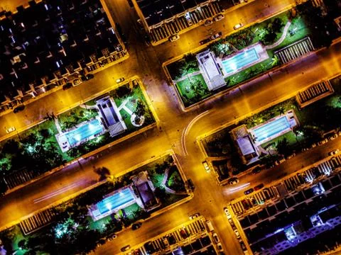 Streets at night with pools Foto stock