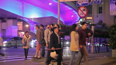 The streets of the night of Shanghai Stock Footage 99004581