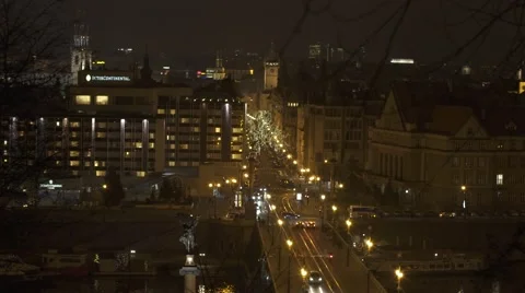 Streets of Prague at Night Timelapse Stock Footage 59165636