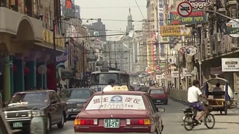 Streets of Shanghai in the 1990s Video stock 234494544