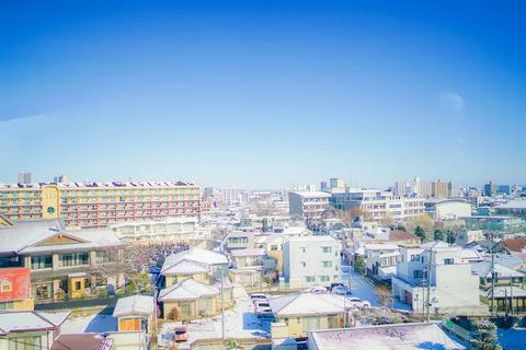 Streets of snow piled up in Sendai Stock Photos