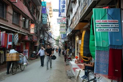 Streets of Thamel in Kathmandu Stock Photos