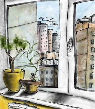 Streetsight out of the window.jpg Stock Illustration